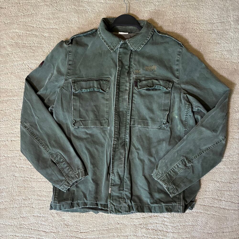 Vintage Y2K American Eagle Men L Green Military Distressed Field Utility Jacket